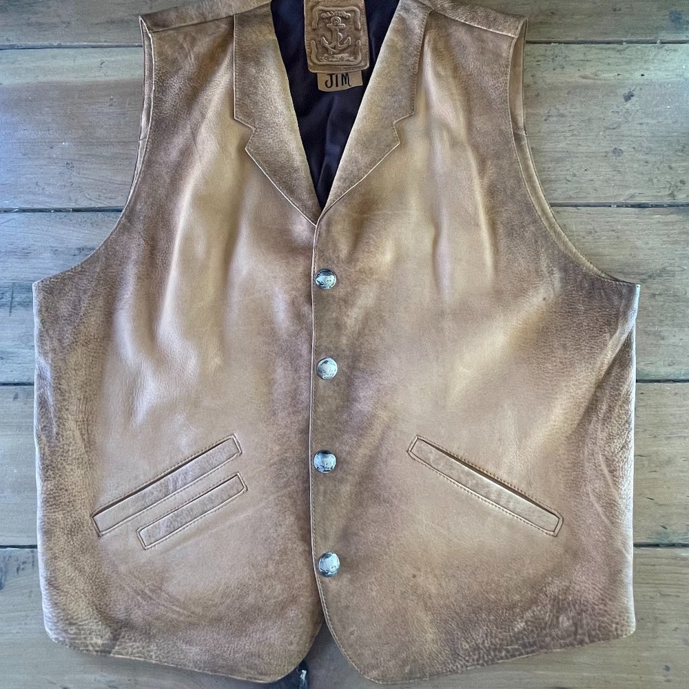 Vintage Hand-Made Leather Hunting Vest From Nipple Peak Ranch Texas Size 2XL
